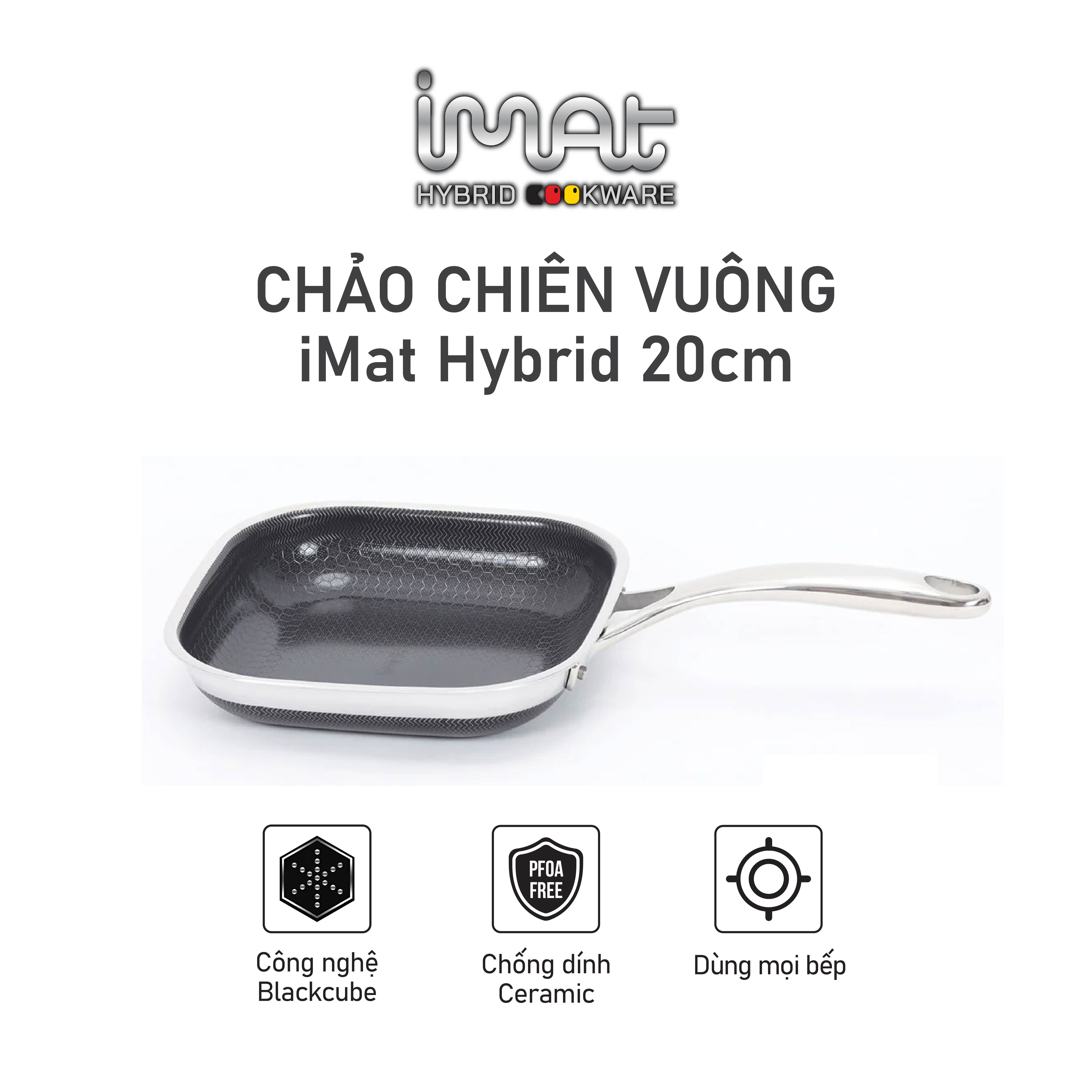 [Hàng chính hãng-iMat hybrid inox] Chảo chiên vuông iMat Hybrid 20cm chống dính gốm Ceramic đen