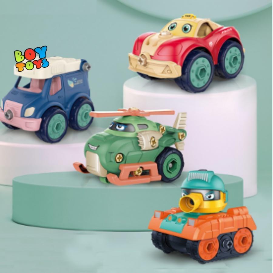 Đồ chơi set 4 mô hình DIY tháp lắp ốc vít ô tô, máy bay, xe tăng giúp bé phát triển kĩ năng sáng tạo, khéo léo