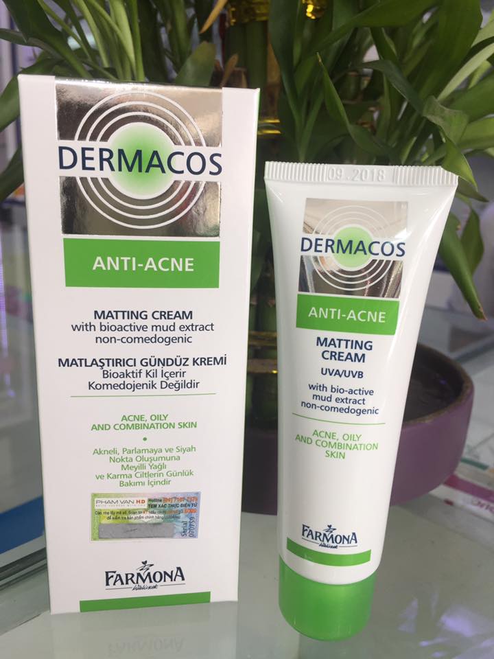 Kem Farmona Dermacos Anti-Acne Matting Cream giảm thâm mụn kiềm dầu hỗ trợ chống nắng 50ml