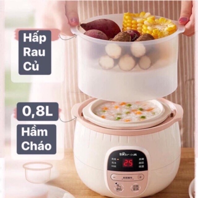 NỒI NẤU CHÁO, NINH, HẦM, HẤP CÁCH THUỶ 4 IN 1 - MÀU HỒNG