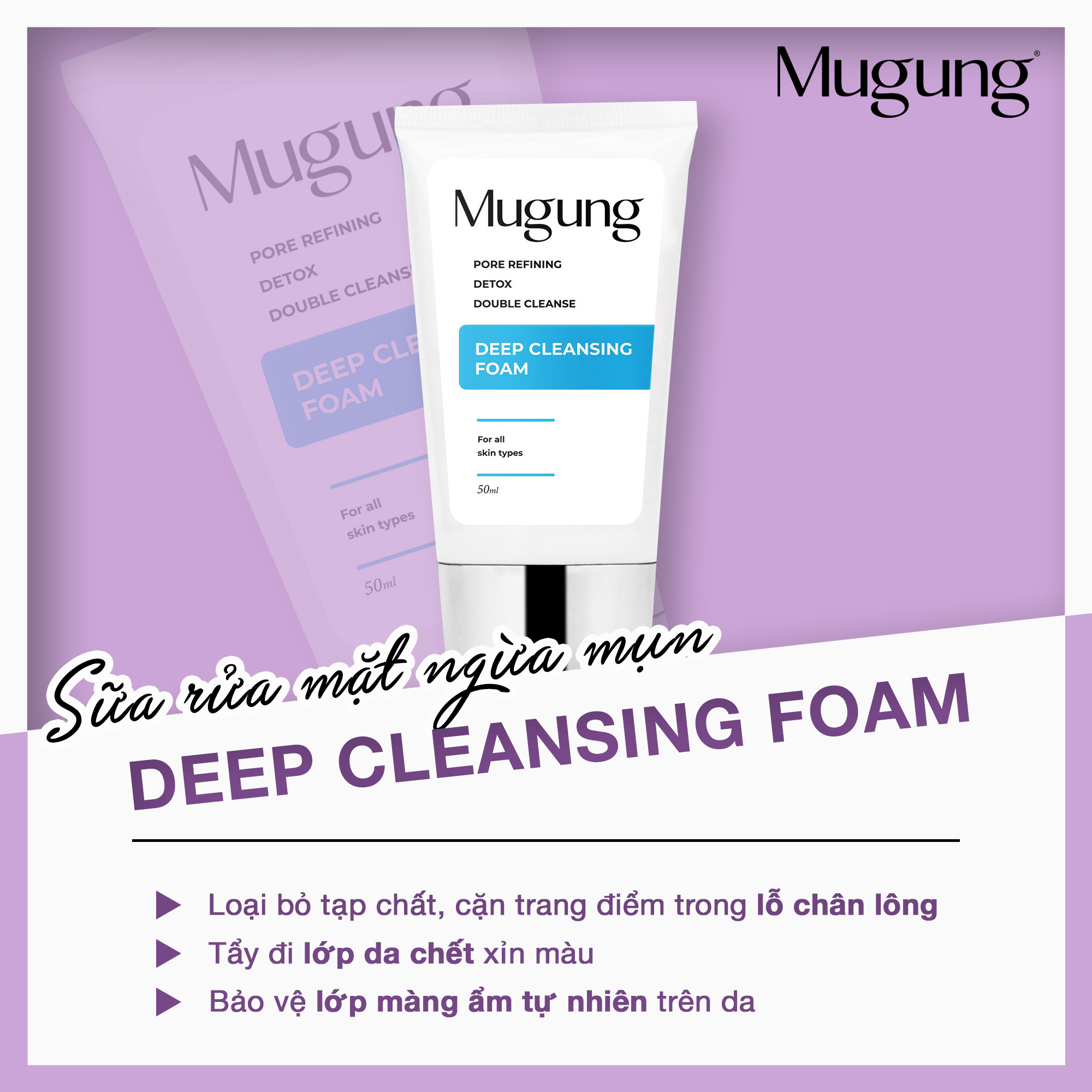 Combo ngăn ngừa mụn Mugung gồm Sữa rửa mặt và Serum Acne Treatment không bong da bí quyết sạch bay mụn thâm,mụn bọc,mụn trứng cá, dành cho mọi loại da 15ml và 15gram