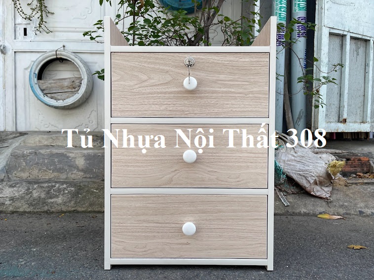 Tủ, Kệ Đầu Giường Nhựa Đài Loan Cao 64cm Ngang 43cm Sâu 31cm Màu Xoan Đào K196