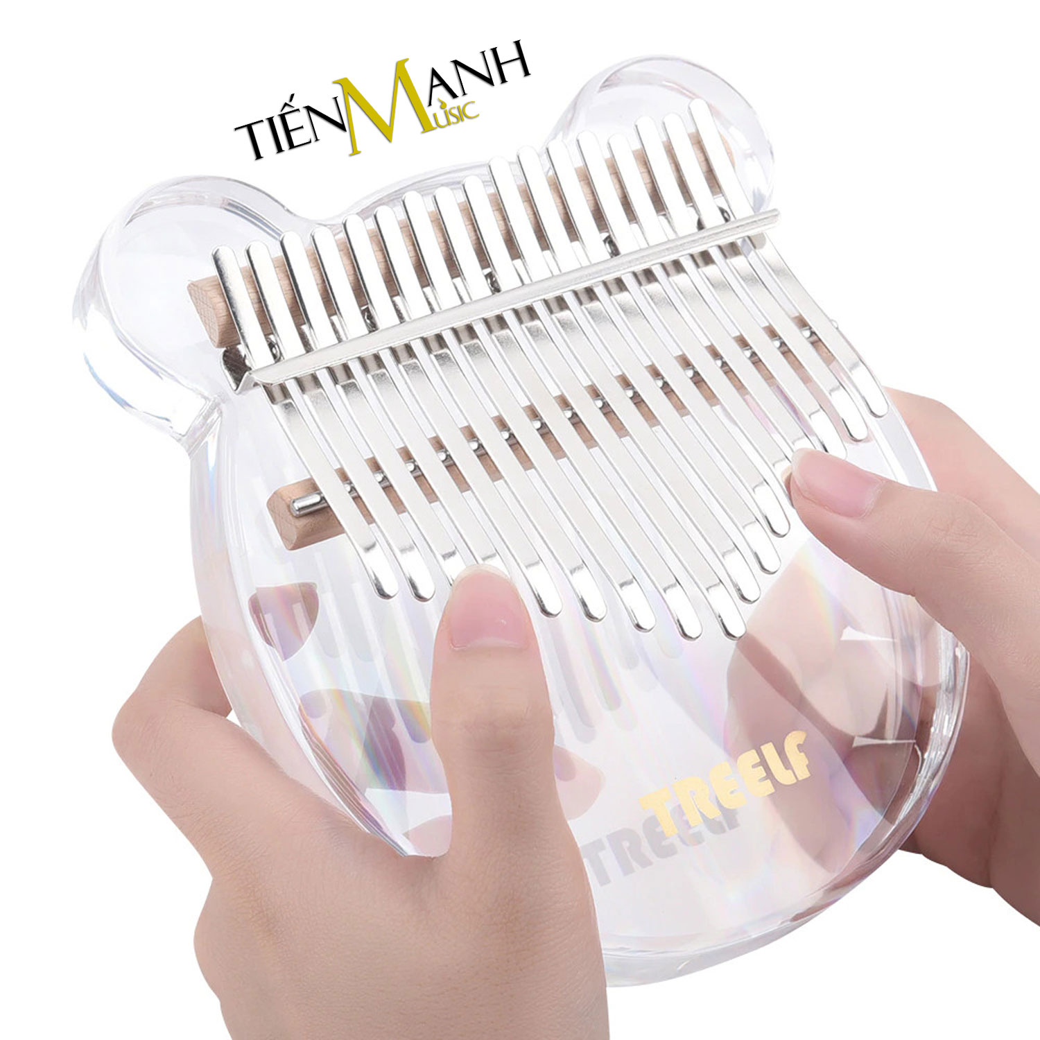 Đàn Kalimba Trong Suốt Treelf TF-17CRB Hình Gấu Màu Cầu Vồng Rainbow - 17 Phím Acrylic TF17CRB (Hộp cứng chống sốc, Búa chỉnh âm, Sticker dán note, Khăn lau, Sách học) - Kèm Móng Gẩy DreamMaker