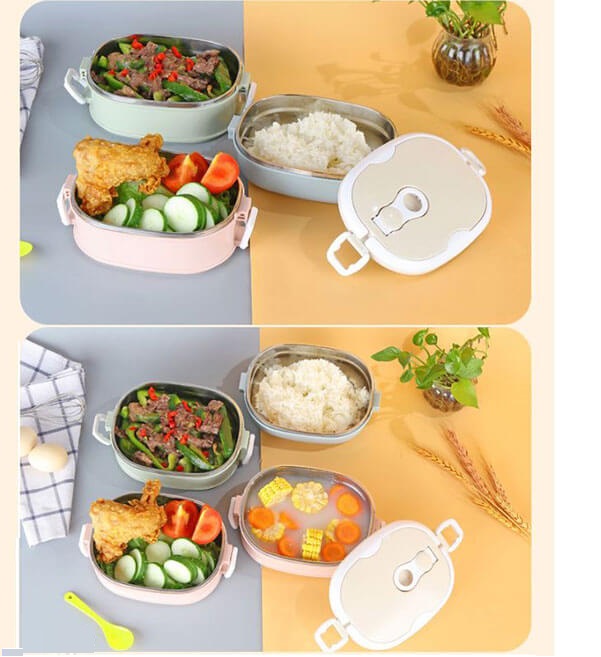Hộp Đựng Cơm Giữ Nhiệt 3 Tầng 2 Lớp Inox 304 Chống Gỉ Và Tràn Kiểu Dáng Sang Trọng