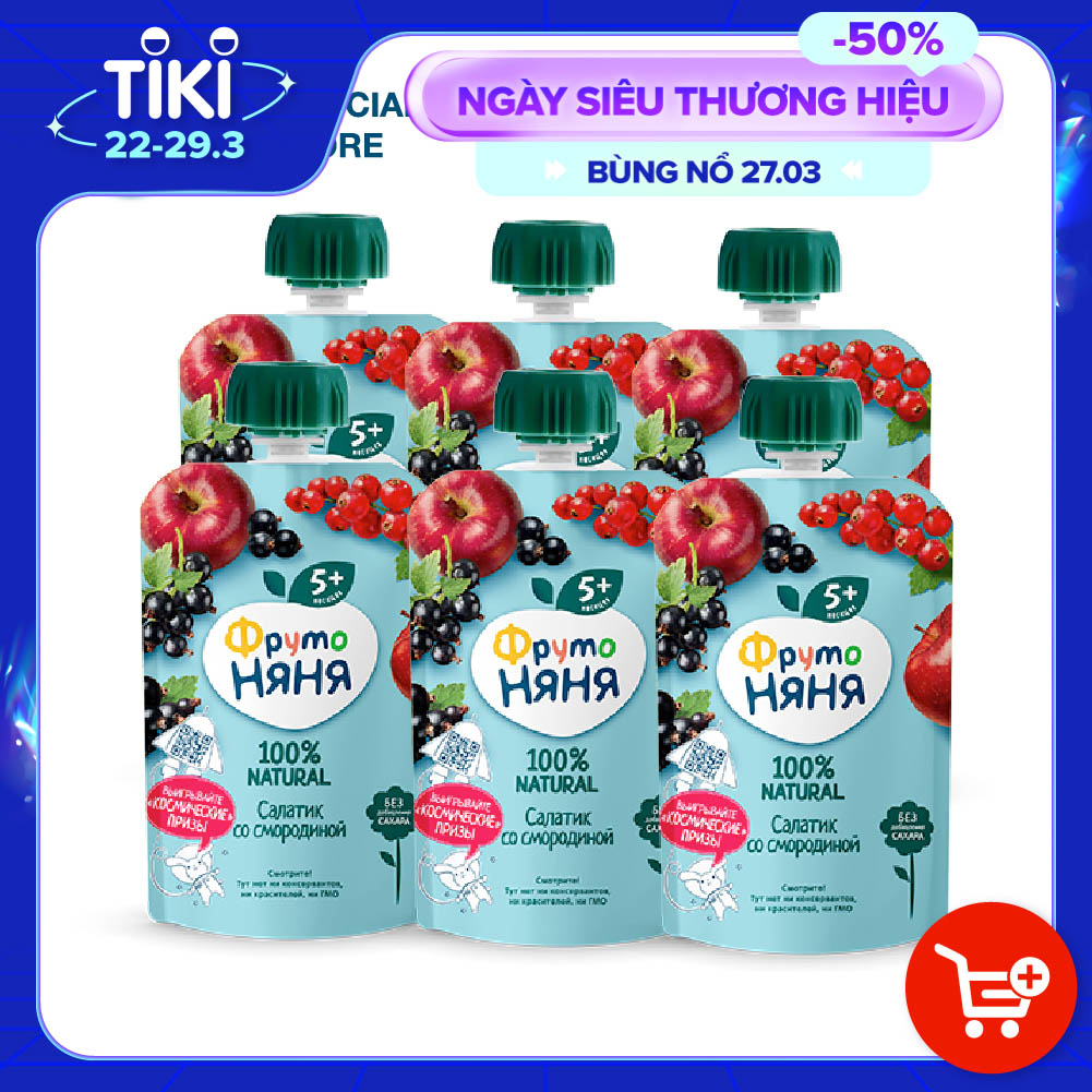 Combo 6 Gói Trái cây nghiền vị táo, quả lý chua Fruto Nyanya 90g