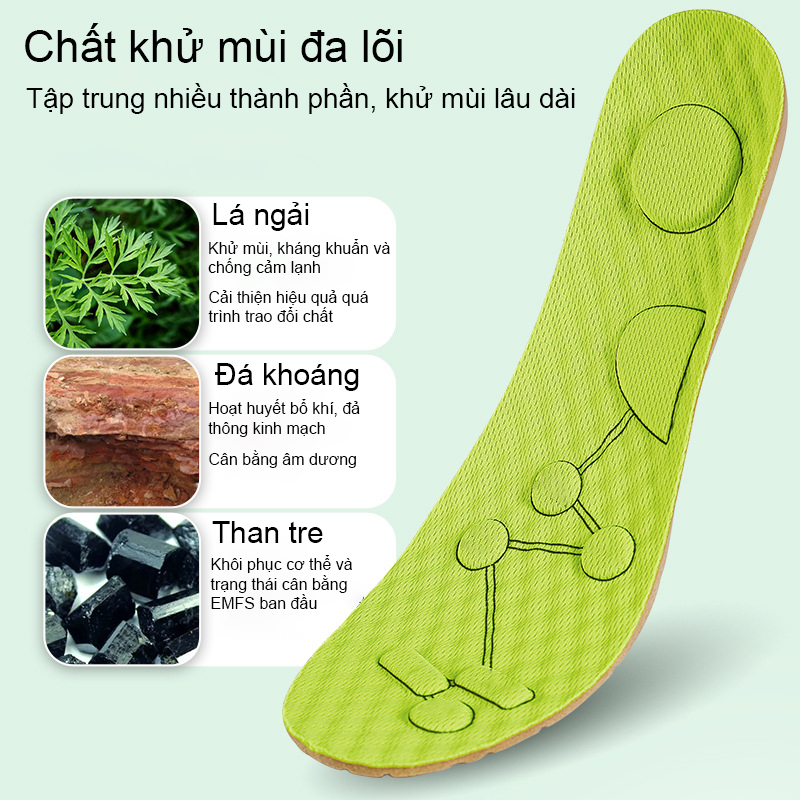 Lót giày thể thao y khoa lá ngải massage bàn chân, thoáng khí, khử mùi, hút ẩm LGTT26