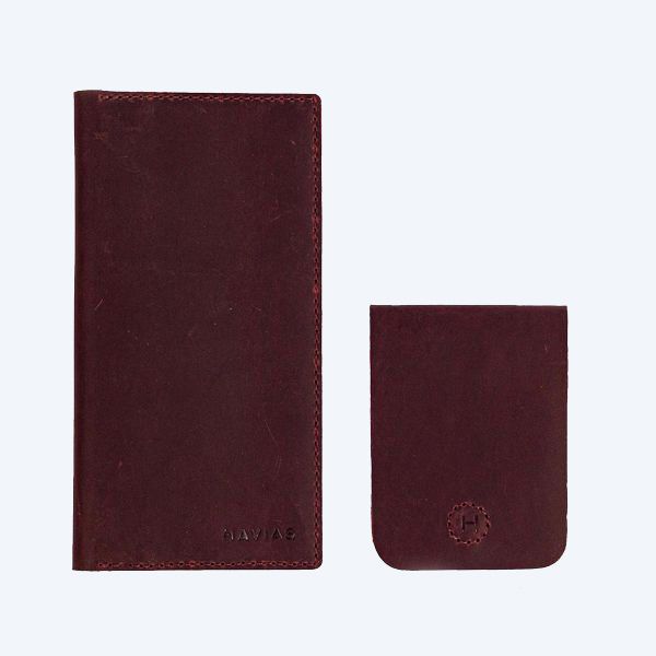 Bộ Đôi Ví Da Thật Couple Gerbera &amp; Venuta Wine Red _ HAVIAS