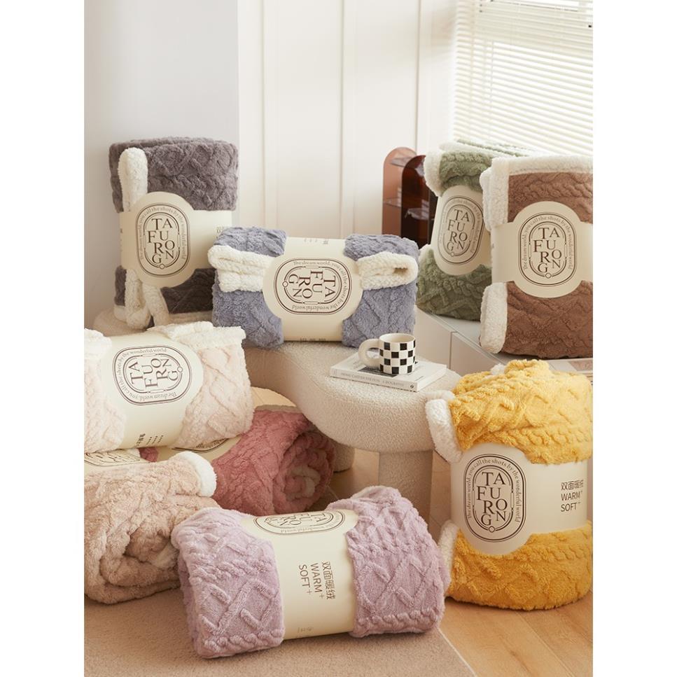 Chăn lông cừu TAFURONG siêu dày nặng 3kg lông mịn mượt mềm mại