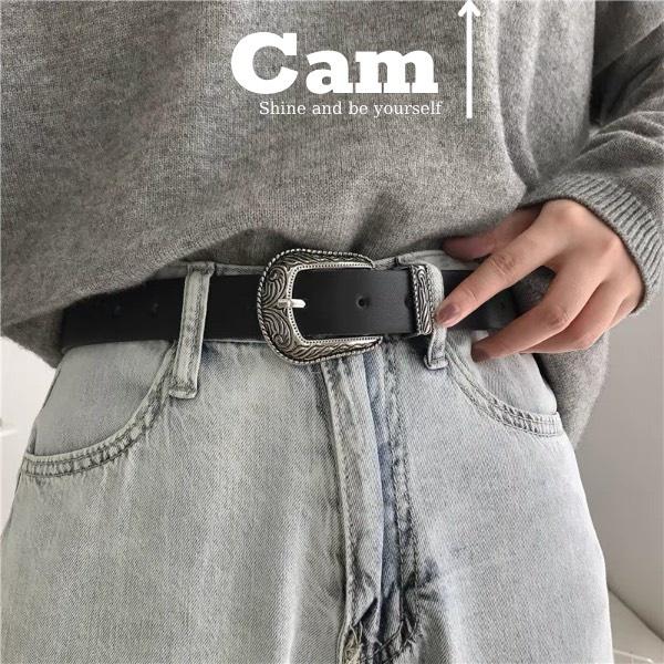 Thắt Lưng Nam Nữ Sơn Tùng bản khắc hoa văn Vintage Màu Đen Bạc Đẹp Cam - Dây Nịt Lưng Nam Nữ Unisex Mặt Kim Loại Vintage