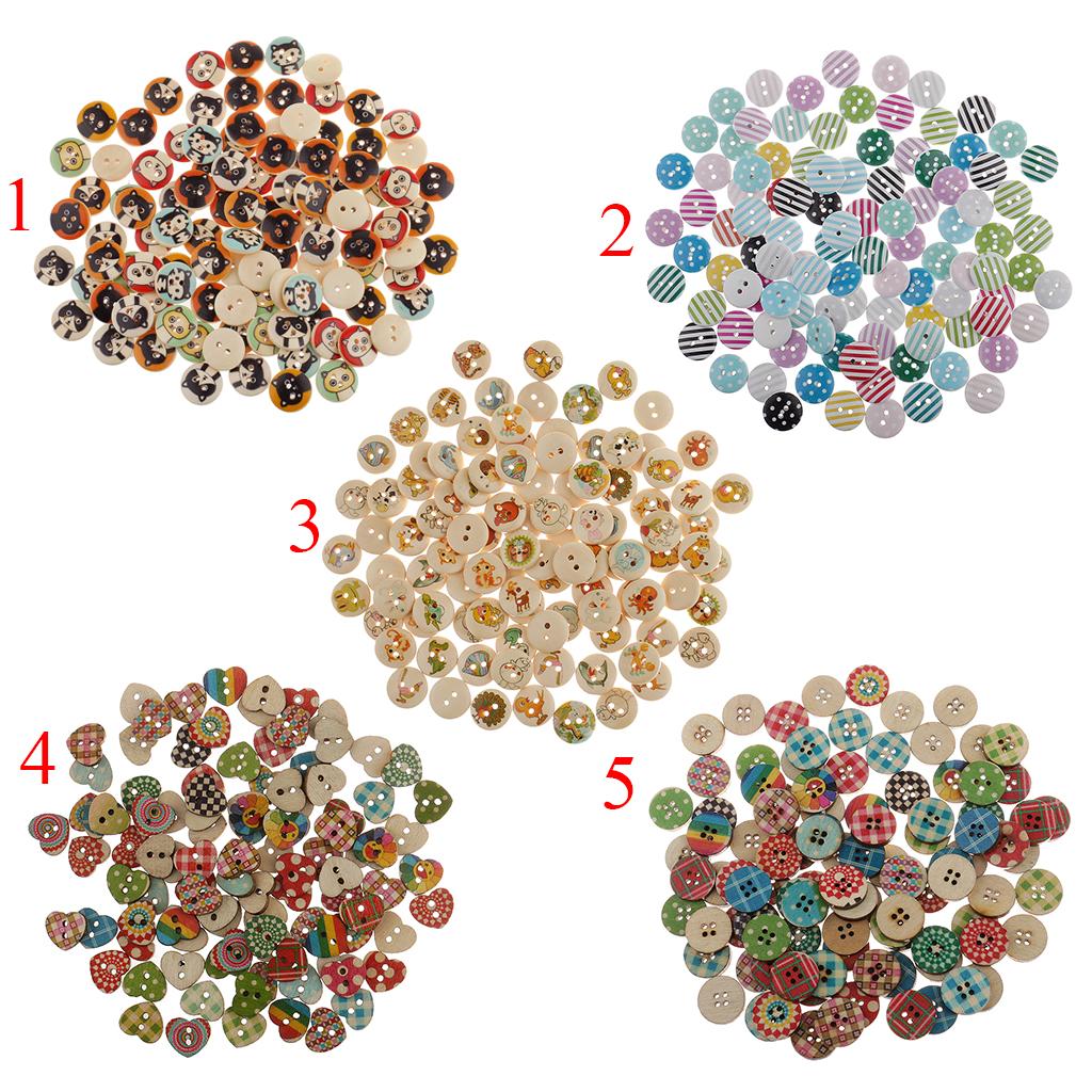 100Pieces Cat Pattern Wooden Round 2 Holes Buttons for Sewing Crafts 15mm