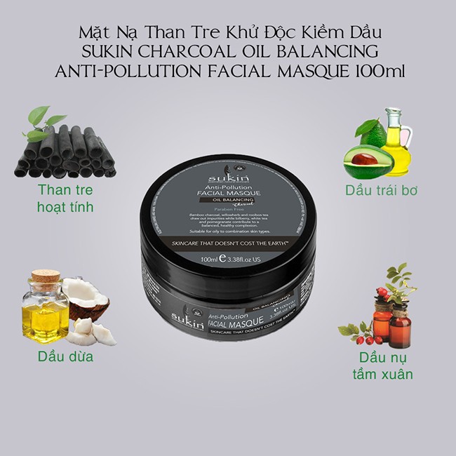 Mặt Nạ Cân Bằng Dầu Sukin Facial Masque Oil Balancing Anti-Pollution (100ml)