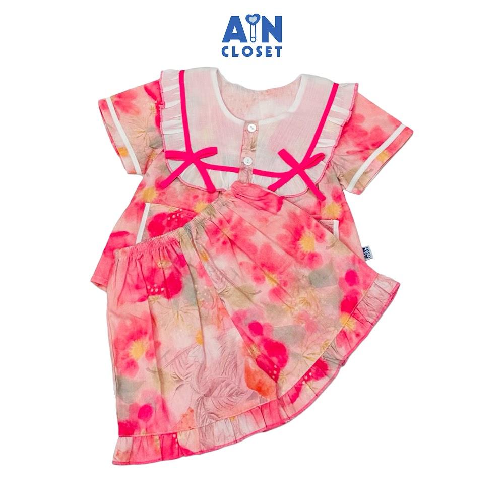 Bộ quần áo Ngắn bé gái hoạ tiết Hoa Mẫu Đơn Hồng Cotton - AICDBGQC1T3O - AIN Closet
