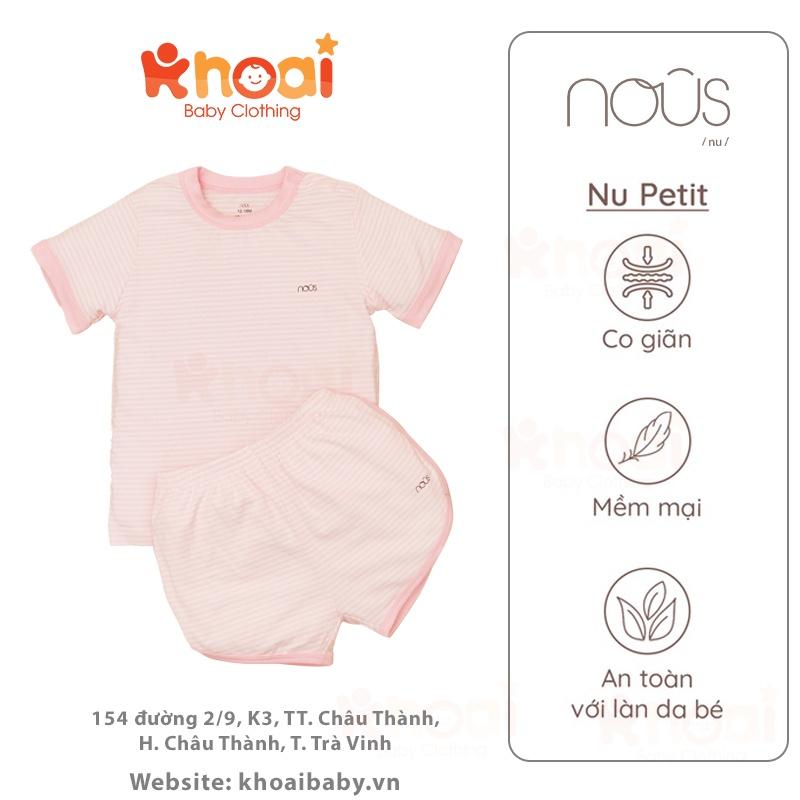 Bộ cài vai cộc petit Nous kẻ hai hồng - Chất liệu Nu Petit 95% cotton thiên nhiên