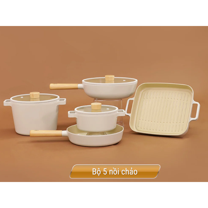 Bộ Nồi Chảo Fika Neoflam 5 Món, Dẫn Nhiệt Tốt, Dùng Cho Mọi Loại Bếp, Nhập Hàn