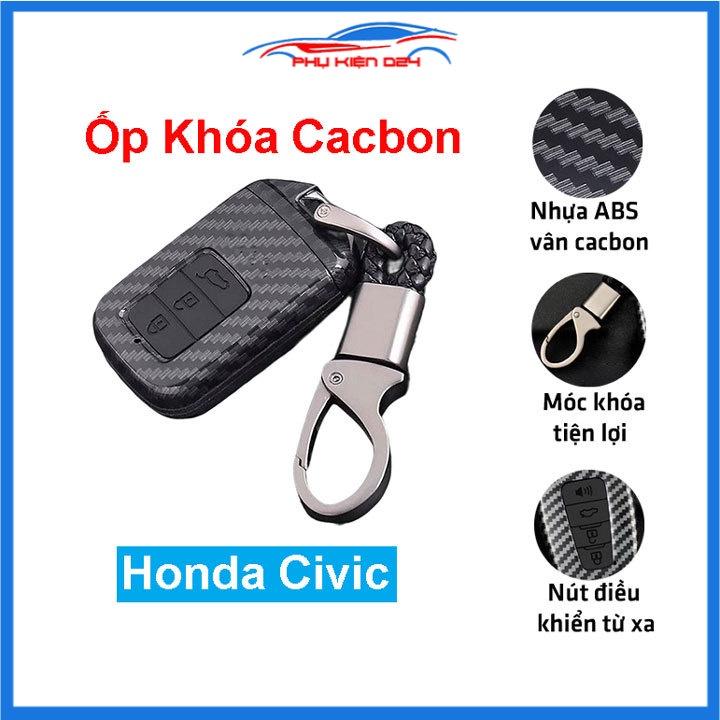 Ốp vỏ bọc chìa khóa xe Honda Civic sợi nhựa cacbon kèm móc treo Inox