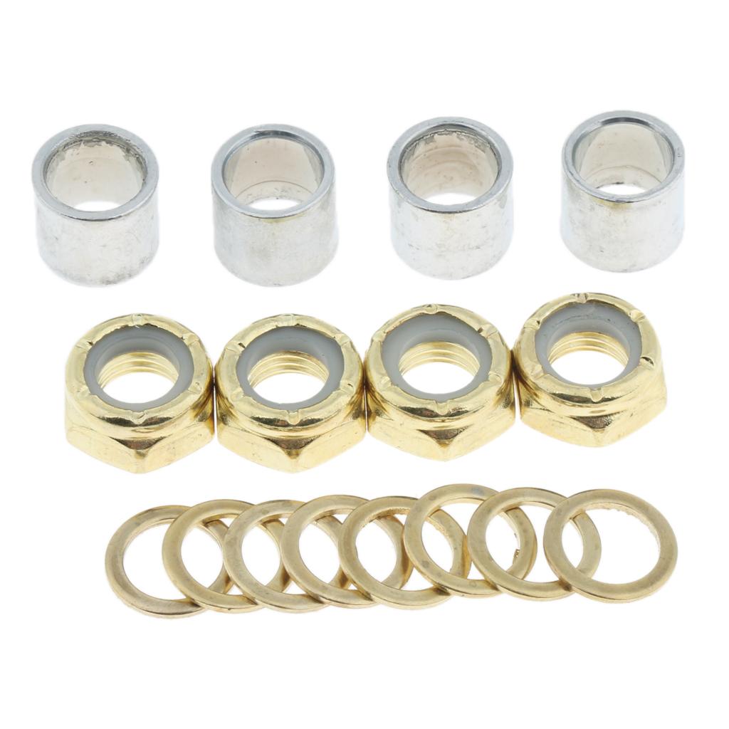 4xSkateboard Longboard Truck Speed Kit Axle Speed Washers Nuts Spacer Golden