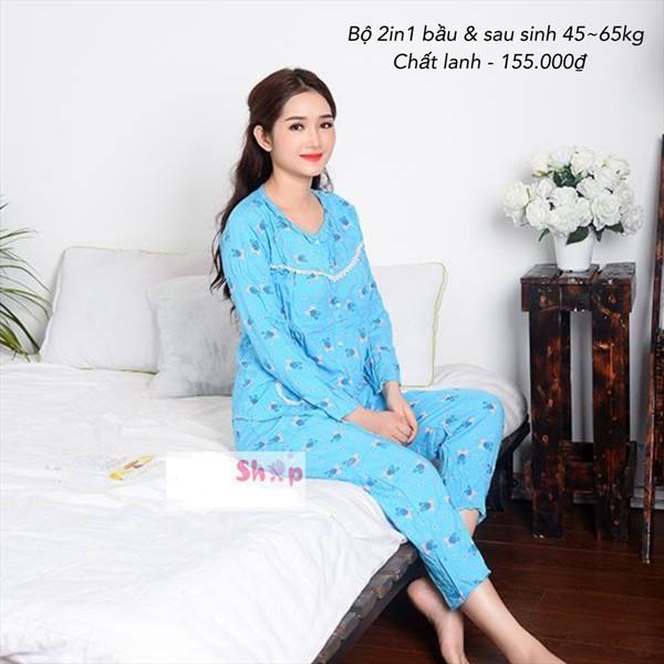 Bộ lanh lụa cúc giữa cho mẹ bầu và sau sinh