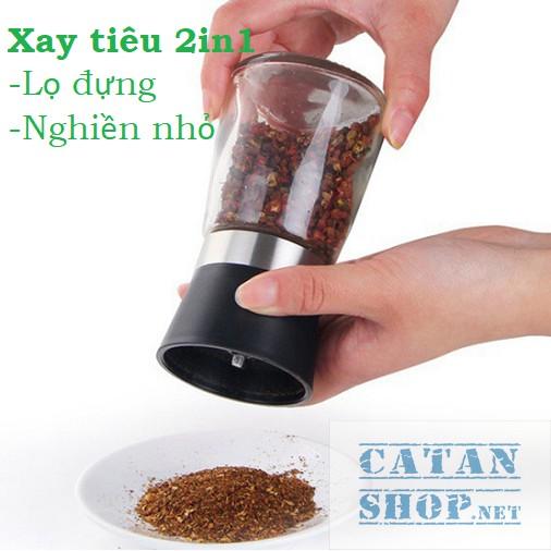 ️FREESHIP️ DỤNG CỤ XAY TIÊU CẦM TAY 2IN1, LỌ THỦY TINH Lọ xay tiêu cầm tay nhỏ gọn tiện dụng. GD307-XayTieu-nho