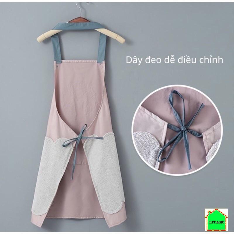 Tạp Dề Nấu Ăn Thời Trang Dễ Thương Chống Nước Cao Cấp Kiểu Hàn Quốc Có Túi Để Điện Thoại Và Họa Tiết Xinh X