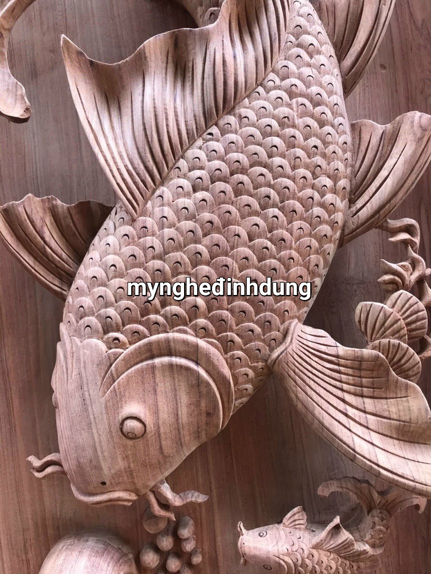 Cặp tranh lý ngư vọng nguyệt phong thủy cầu tài ,lộc trang trí phong khách quá đẹp kt 47×147×10cm