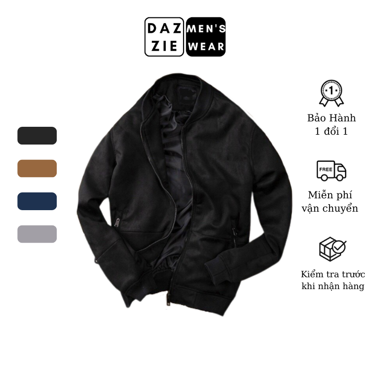 Áo Khoác Nam cổ Bomber DazzieMenwear chất Da lộn Cao Cấp, Thời trang