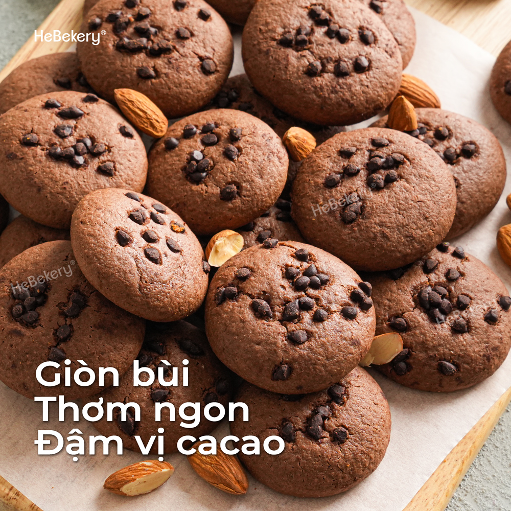 Cookies Hạnh Nhân Nguyên Cám Vị Dark Choco - Cookies Choco Chips Ăn Vặt Chuẩn Healthy HeBekery by HeBe