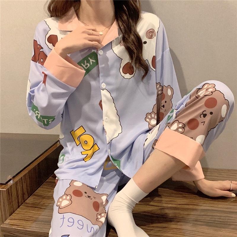 Bộ Ngủ Pijama Nữ HÀNG CÓ SẴN Bộ mặc nhà, Bộ Đồ Ngủ Chất Liệu Cotton Sợi Tơ Sữa Dài Tay Họa Tiết Dễ Thương Cao Cấp