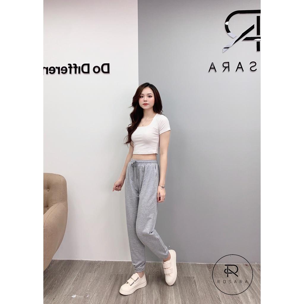 Quần jogger thời trang nữ cạp chun bo gấu 3 màu Rosara B30