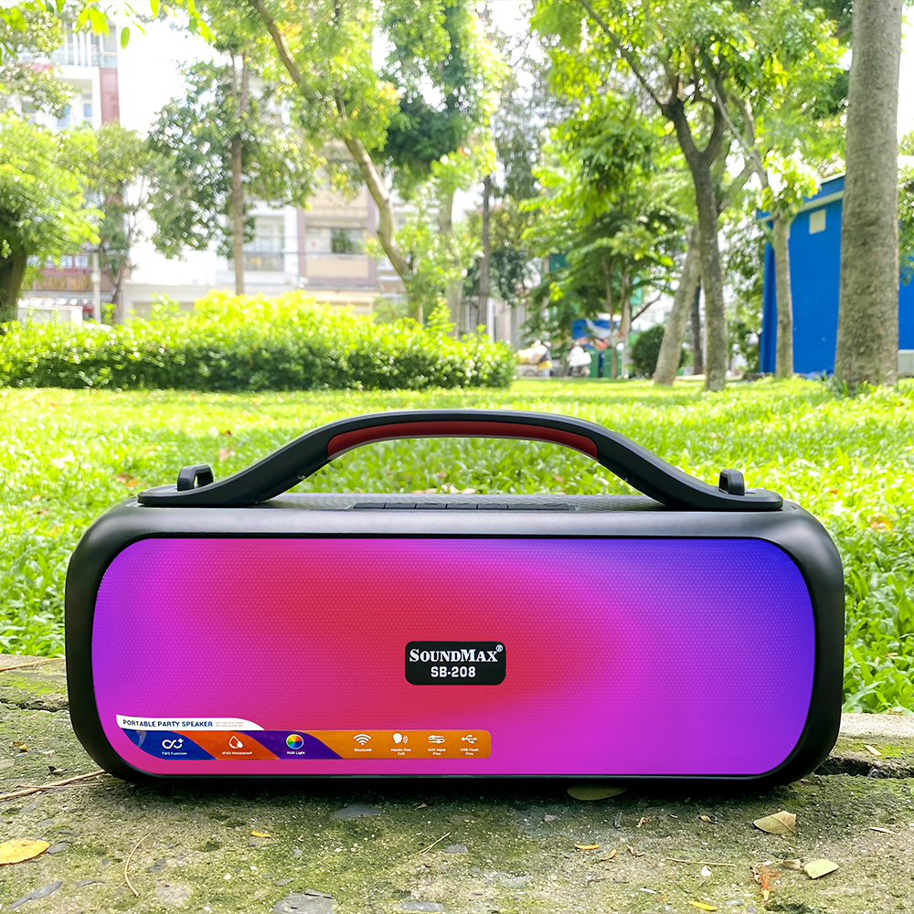 Loa di động bluetooth SoundMax SB-208 | Portable Bluetooth Speaker SoundMax SB208 | LED RGB, Hỗ trợ USB AUX, Thời lượng pin 5 giờ, Công suất 30W - Hàng Chính Hãng