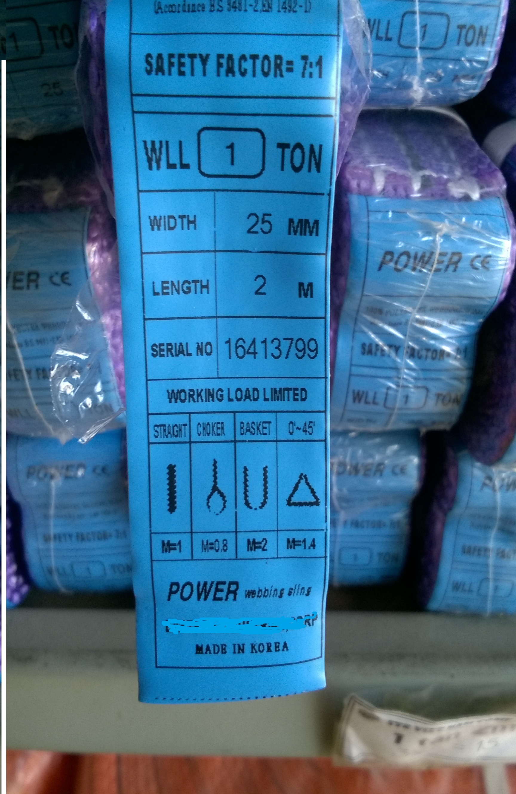 Dây cáp vải Hàn Quốc cẩu hàng bản dẹp 1 tấn 2mét 2 đầu mắt