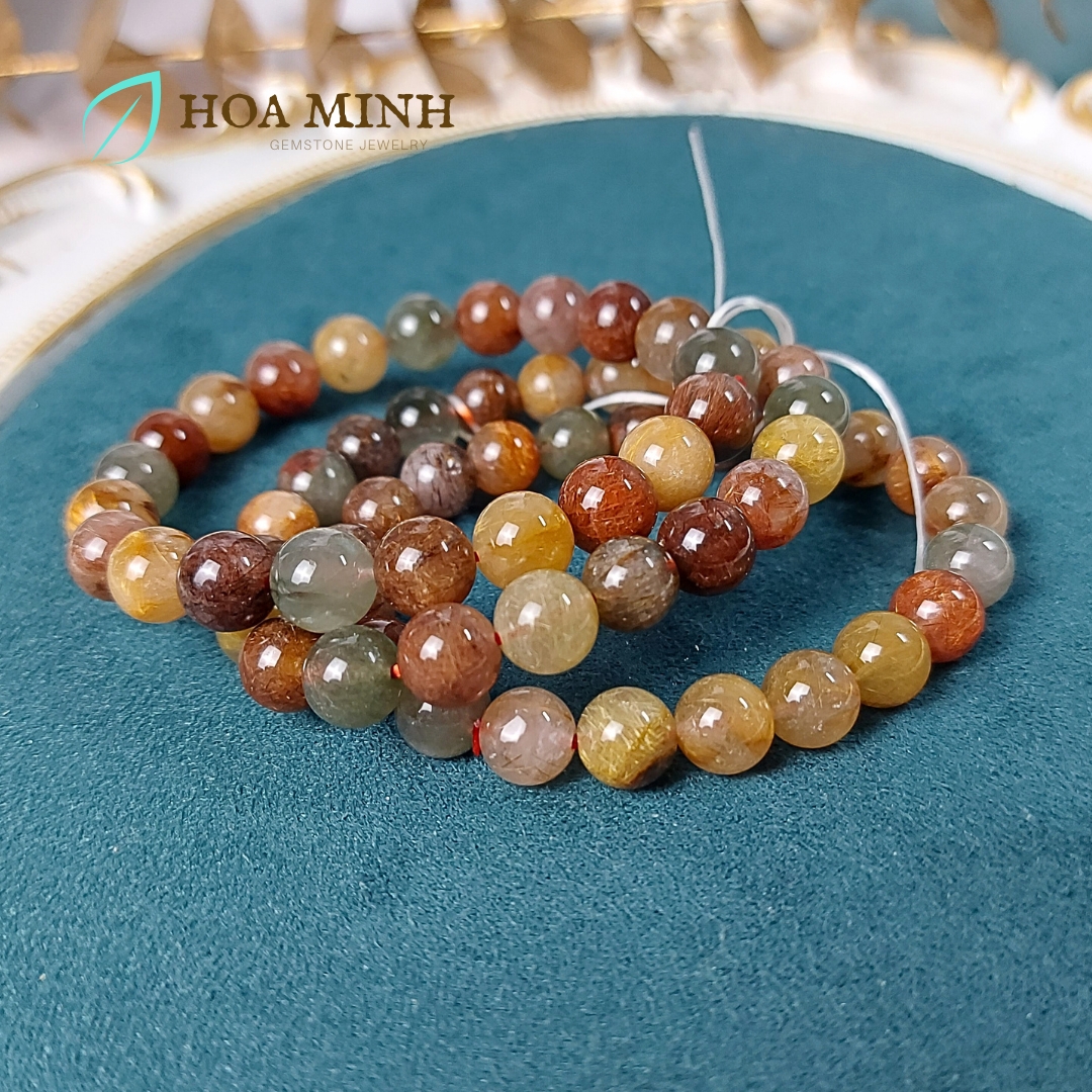 Vòng tay đá Thạch Anh Tóc tam tài size 9 li Thạch Anh Tóc Đỏ Thạch Anh Tóc Vàng Thạch Anh Tóc Xanh