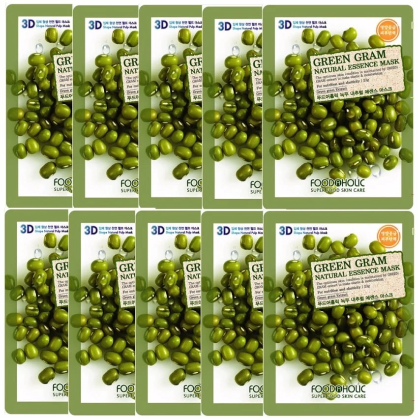 Bộ 10 Gói Mặt Nạ Nuôi Dưỡng Da 3D Foodaholic Green Gram Natural Essence Mask 23ml x10