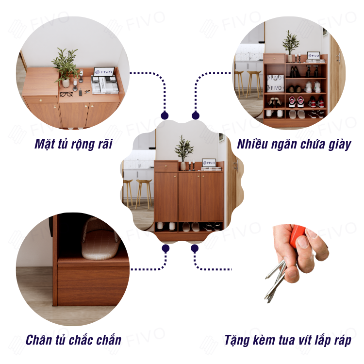 Tủ Đựng Giày Dép Thông Minh FIVO FS51, Chất Liệu Gỗ MDF Chống Ẩm Dày 17mm, Chân Tủ Chắc Chắn, Có Kèm 1 Hộc Tủ Mini - Ngang 90cm