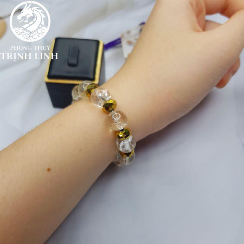 VÒNG CHUỖI TUYẾT TRẮNG 10LY MIX PHA LÊ VÀNG ÁNH KIM