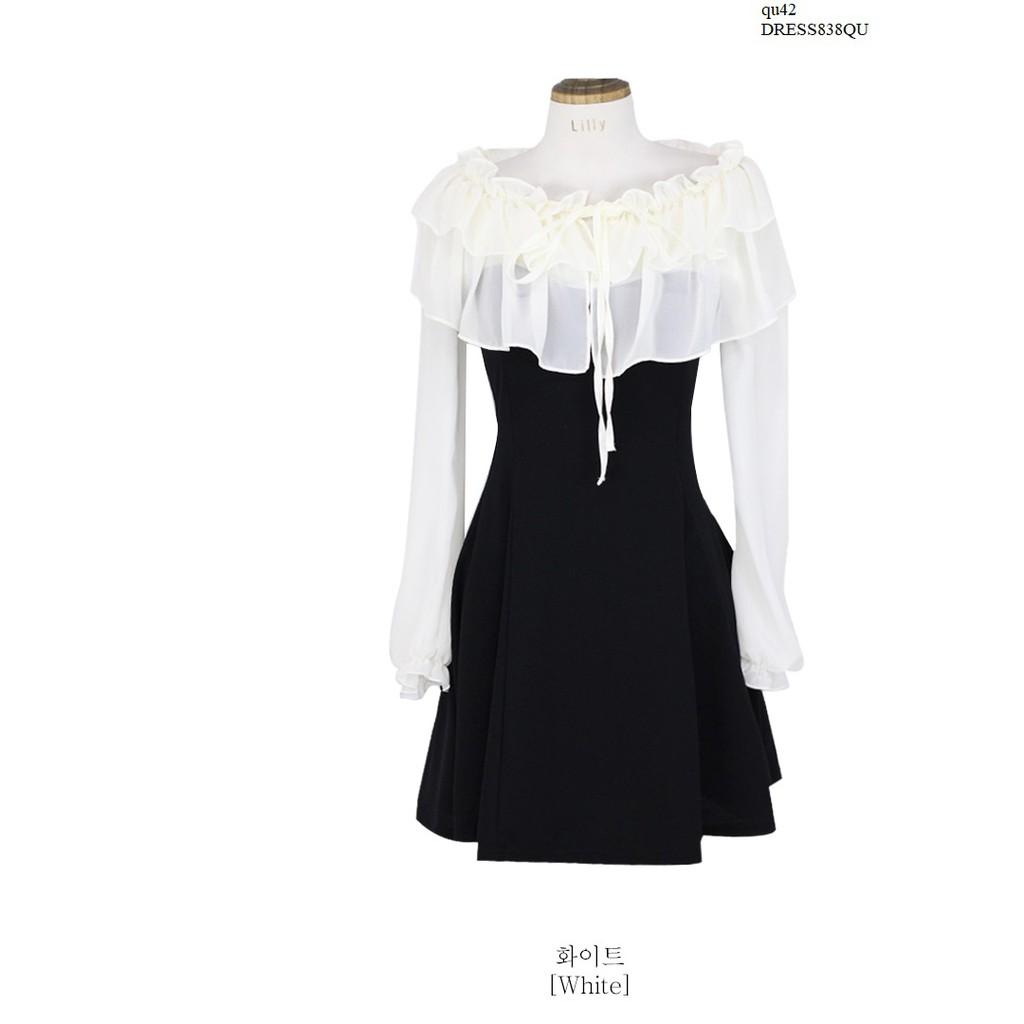 DRESS752 ĐẦM NỮ NHÚN BÈO TAY DÀI