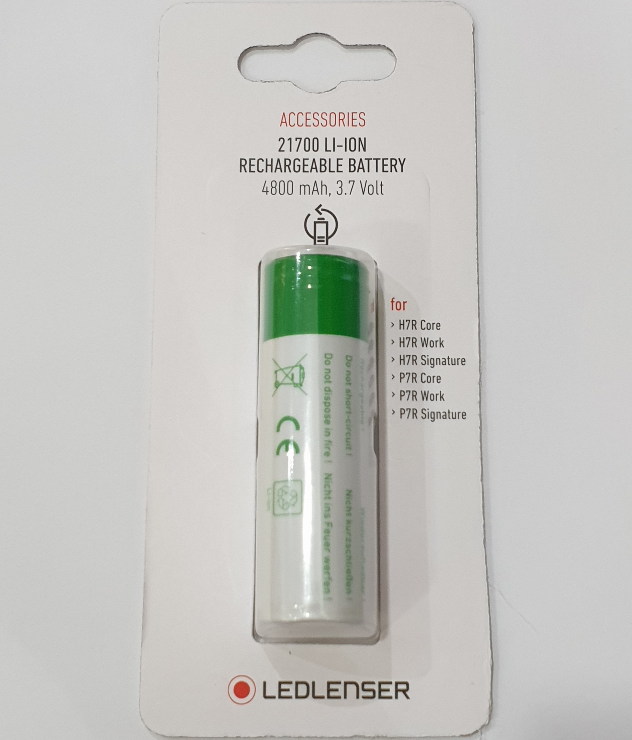 Phụ kiện Pin sạc Lithium - ion Ledlenser 4800 mAh 3.7 volt 21700 dành cho đèn pin H7R Core, H7R Work, H7R Signature, P7R