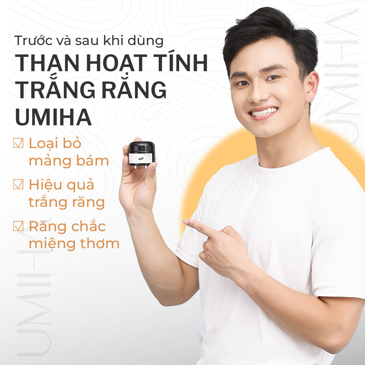 Bột Than Hoạt Tính đánh trắng răng UMIHA | Công thức đột phá tăng cường chăm sóc răng | 30G