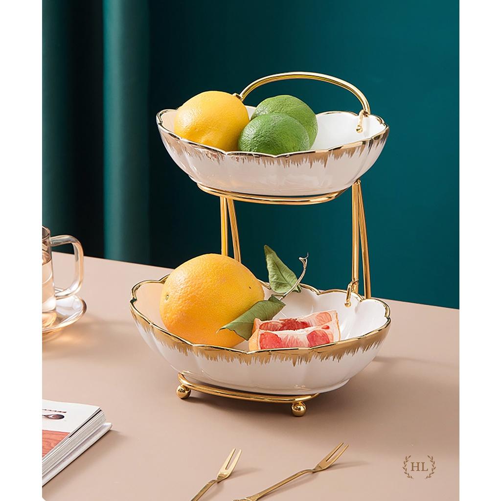 Kệ 2 Tầng, 3 Tầng Sứ Xanh Home Decor phong cách Bắc Âu khung kim loại | ĐĨA 2 3 TẦNG SỨ TRẮNG XANH KÈM KỆ INOX CAO CẤP