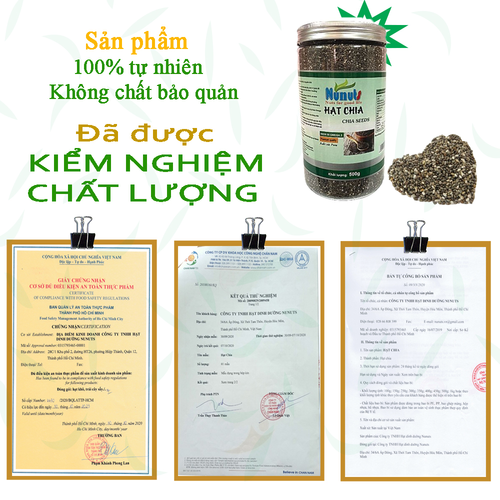 HẠT CHIA HỮU CƠ NUNUTS - Hạt chia Organic mẩy, nở đều 500g, 1kg