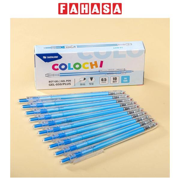 Hộp 10 Bút Gel Colochi 0.5 mm - Thiên Long GEL-050/PLUS - Mực Xanh Da Trời