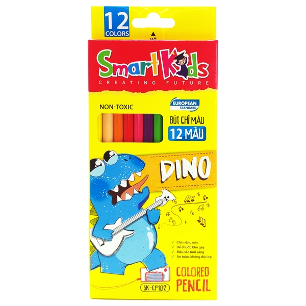 Hộp 12 Bút Chì Màu Smart Kids Dino SK-CP102