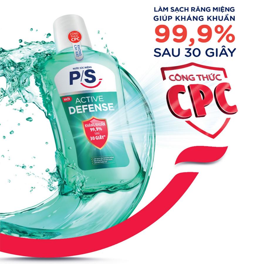 Bộ 2 Nước súc miệng P/S Active Defense Chuyên gia kháng khuẩn 500ml giúp kháng khuẩn 99.9% chỉ sau 30 giây