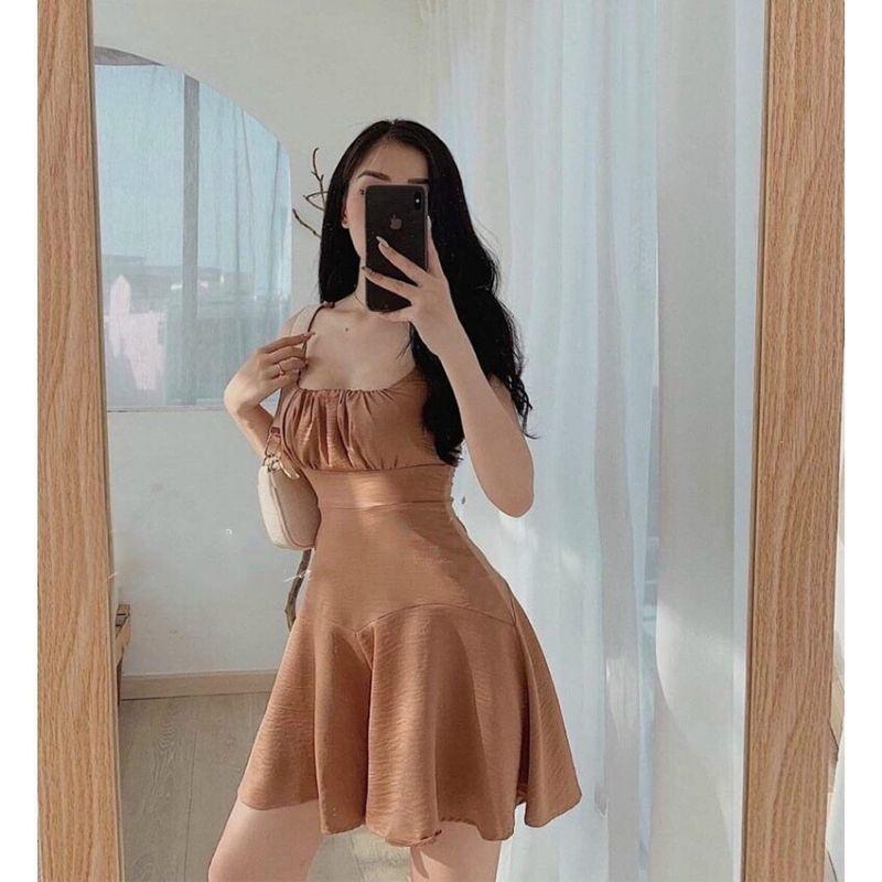 SIÊU PHẨMĐầm 2 Dây Nhíu Ngực Xinh Lung Linh_Đầm Hotgirl form đẹp xuất sắc