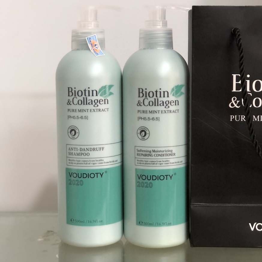 DẦU XẢ VOUDIOTY SOFTENING MOISTURIZING REPAIR BIOTIN &amp; COLLAGEN XANH DƯỠNG ẨM MỀM MƯỢT NGĂN GÃY RỤNG CHO TÓC &amp; DA ĐẦU GÀU NGỨA 500ML