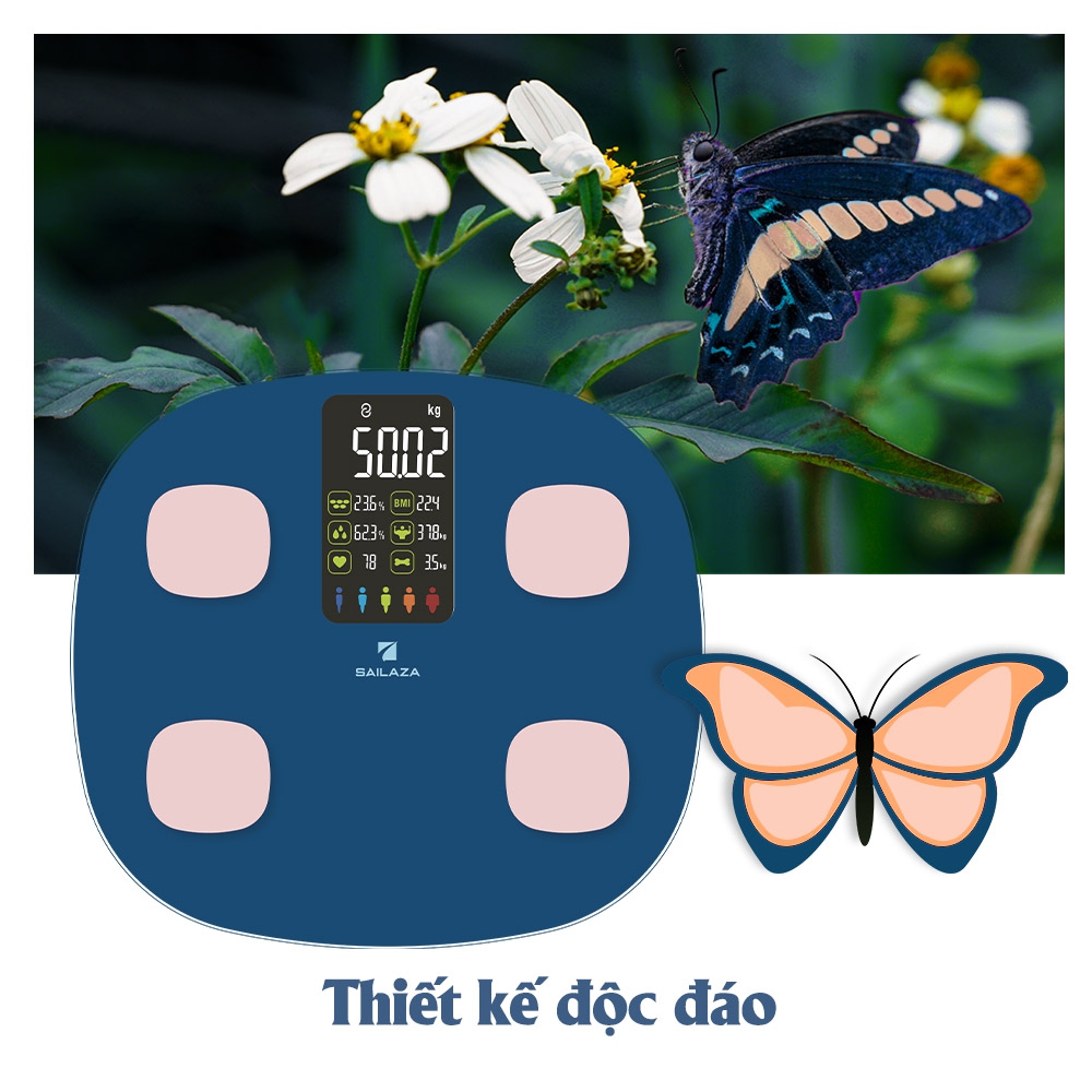 Cân Điện Tử Thông Minh cao cấp chính hãng Sailaza SA- 1211, đo 16 dữ liệu Sức Khỏe + màn hình màu LCD