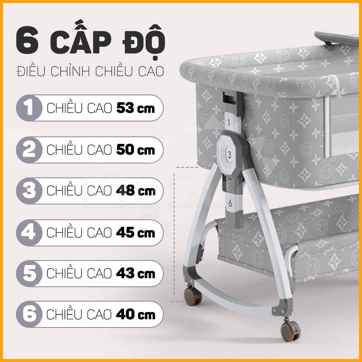 Nôi cũi cho em bé sơ sinh ghép chung giường ngủ gấp gọn Luxury MySun