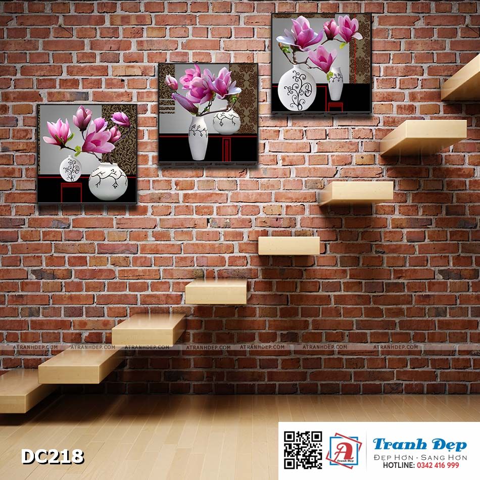 Bộ 3 tranh canvas treo tường Decor Bình hoa nghệ thuật - DC218