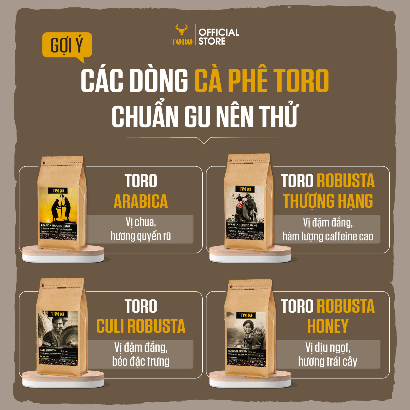 [1KG] Bộ Mix Cà Phê Bột Toro Robusta &amp; Toro Robusta Thượng Hạng Nguyên Chất 100% | 500GR/Gói | TORO FARM