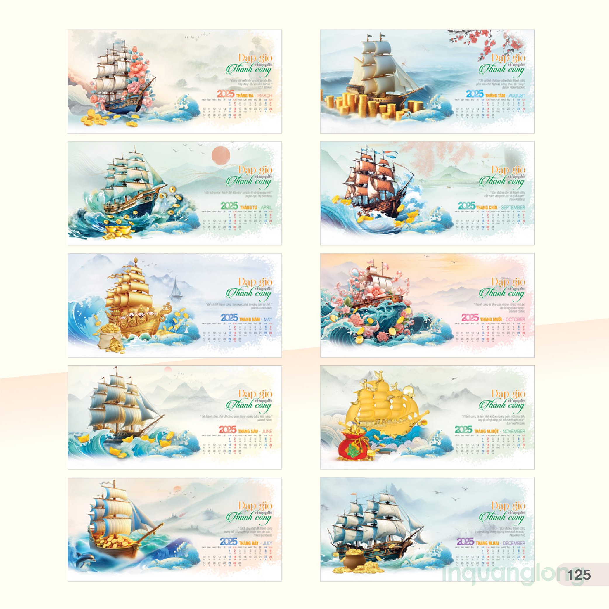 LỊCH BÀN 2025 - 1 Năm Đạp Gió Rẽ Sóng Đến Thành Công - Kích thước 24 x16cm
