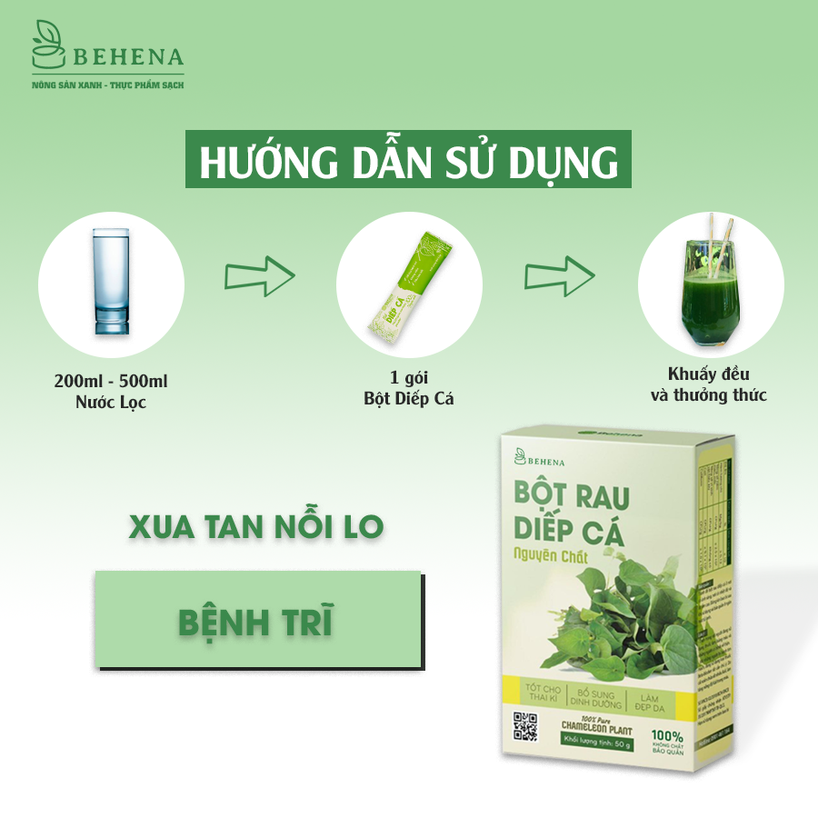 Bột rau diếp cá nguyên chất Behena sấy lạnh đắp mặt hữu cơ uống đẹp da thanh nhiệt _Minh Anpha